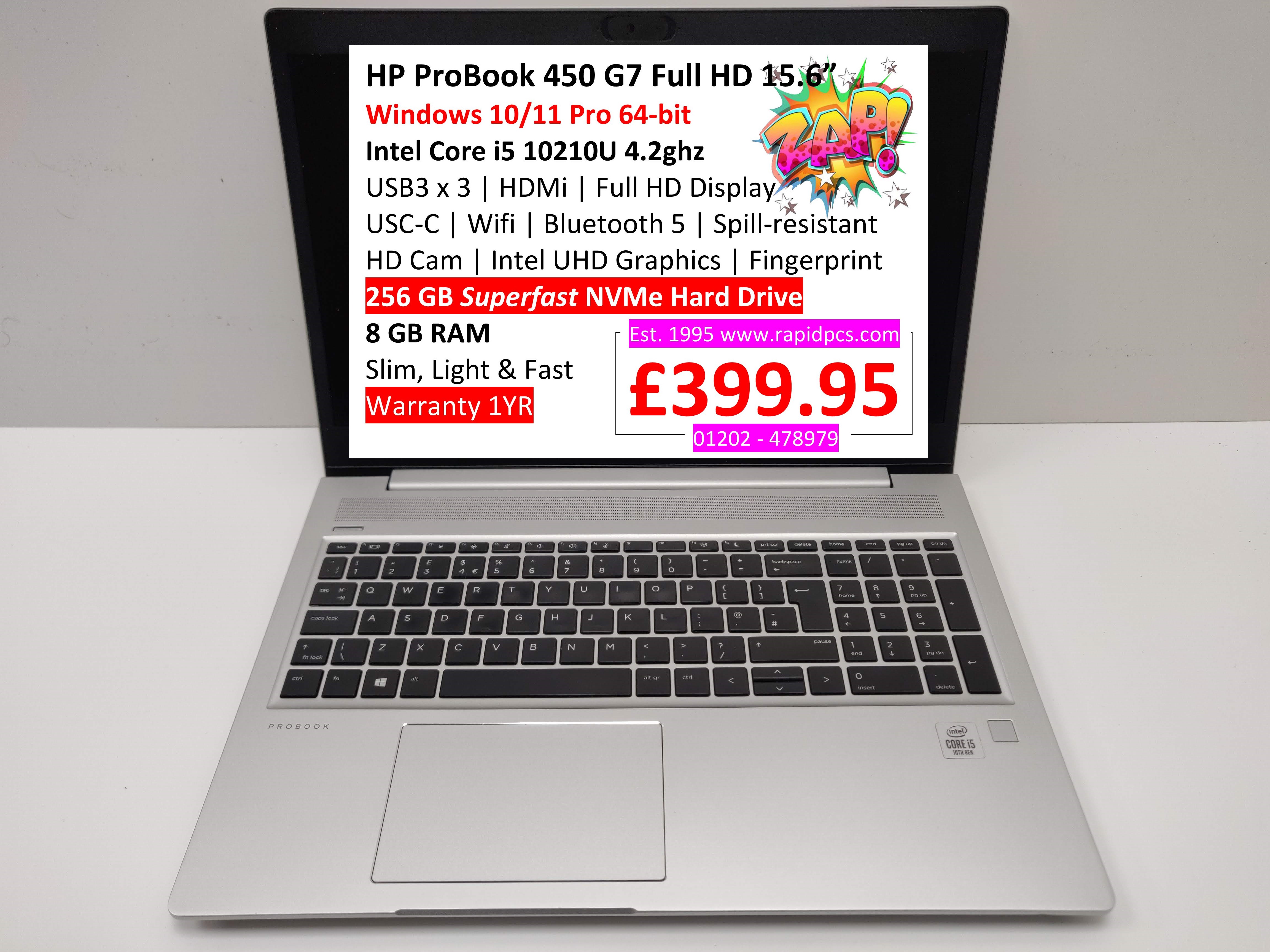 HP ProBook 450 G7 i5 10210U 8 GB RAM 256 GB SSD | Rapid PCs